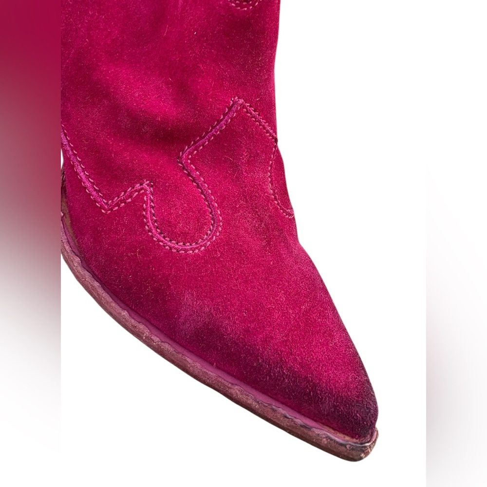 Vince Camuto suede lather Fuchsia Heeled Elmiora Ankle boots sz 37 pointed toe - Picture 9 of 11